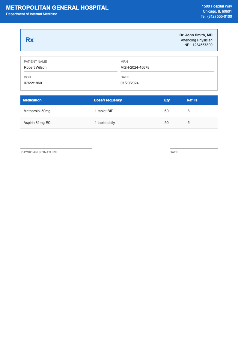 Hospital standard prescription